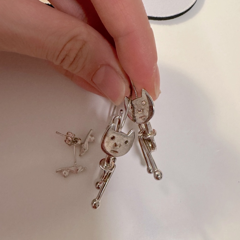Sterling Silver Cat Hoops Earrings and Studs